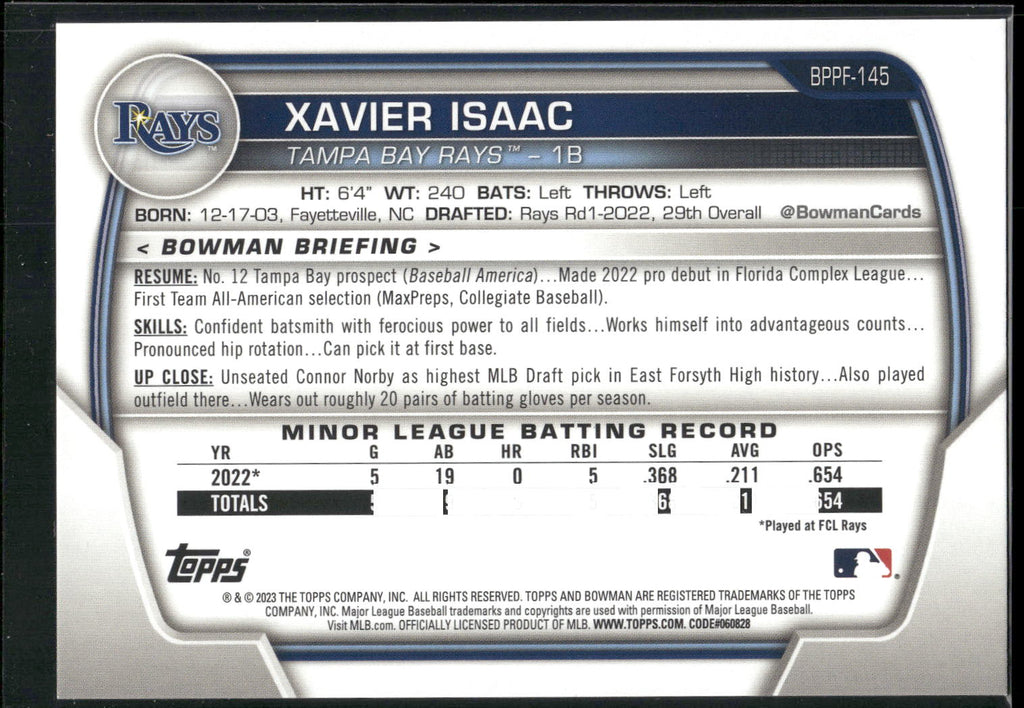 2023 Bowman 1st Edition #BPPF-145 Xavier Isaac