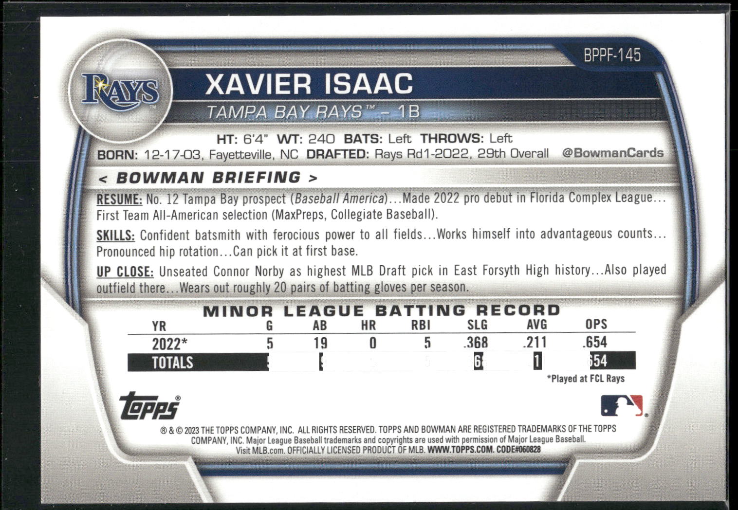2023 Bowman 1st Edition #BPPF-145 Xavier Isaac