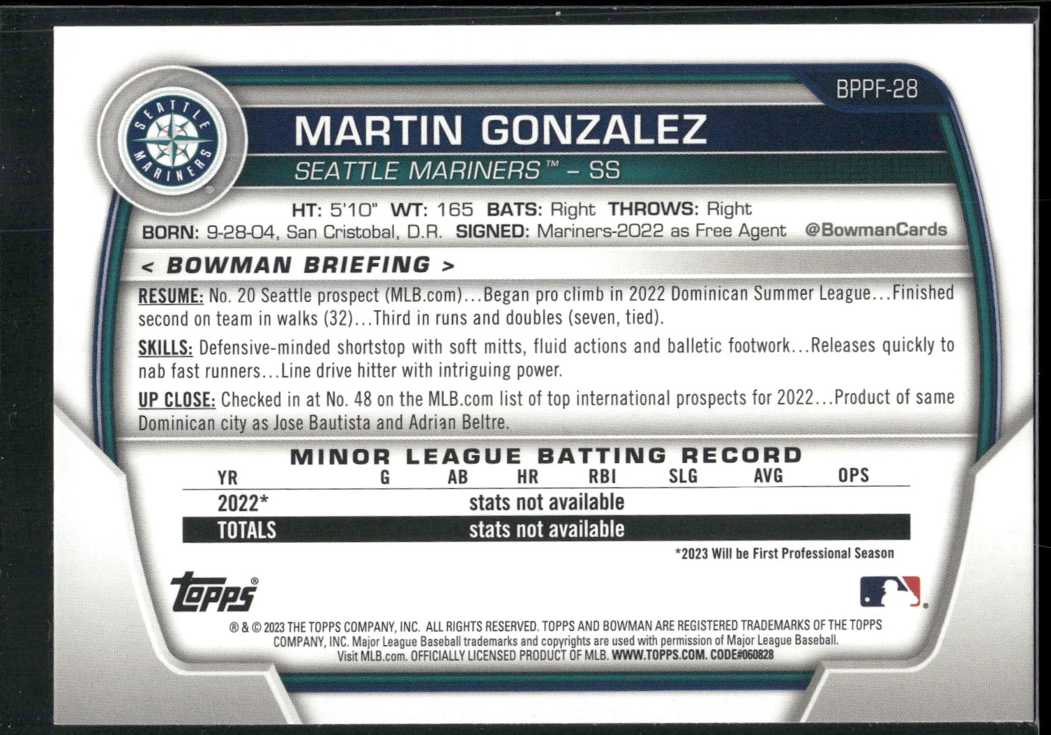2023 Bowman 1st Edition #BPPF-28 Martin Gonzalez