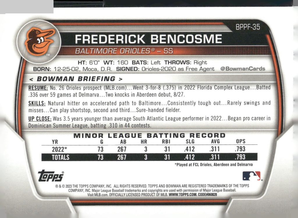 2023 Bowman 1st Edition #BPPF-35 Frederick Bencosme