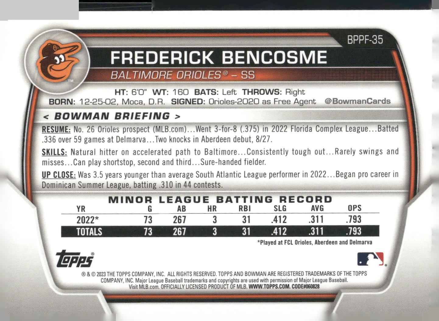 2023 Bowman 1st Edition #BPPF-35 Frederick Bencosme