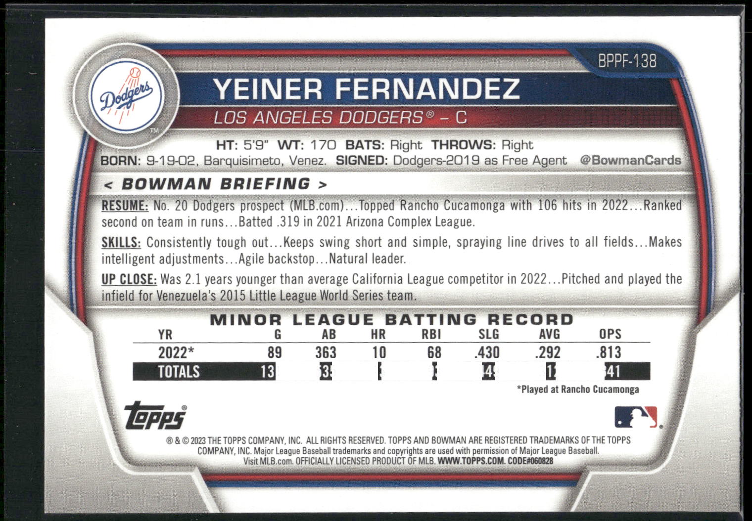 2023 Bowman 1st Edition #BPPF-138 Yeiner Fernandez