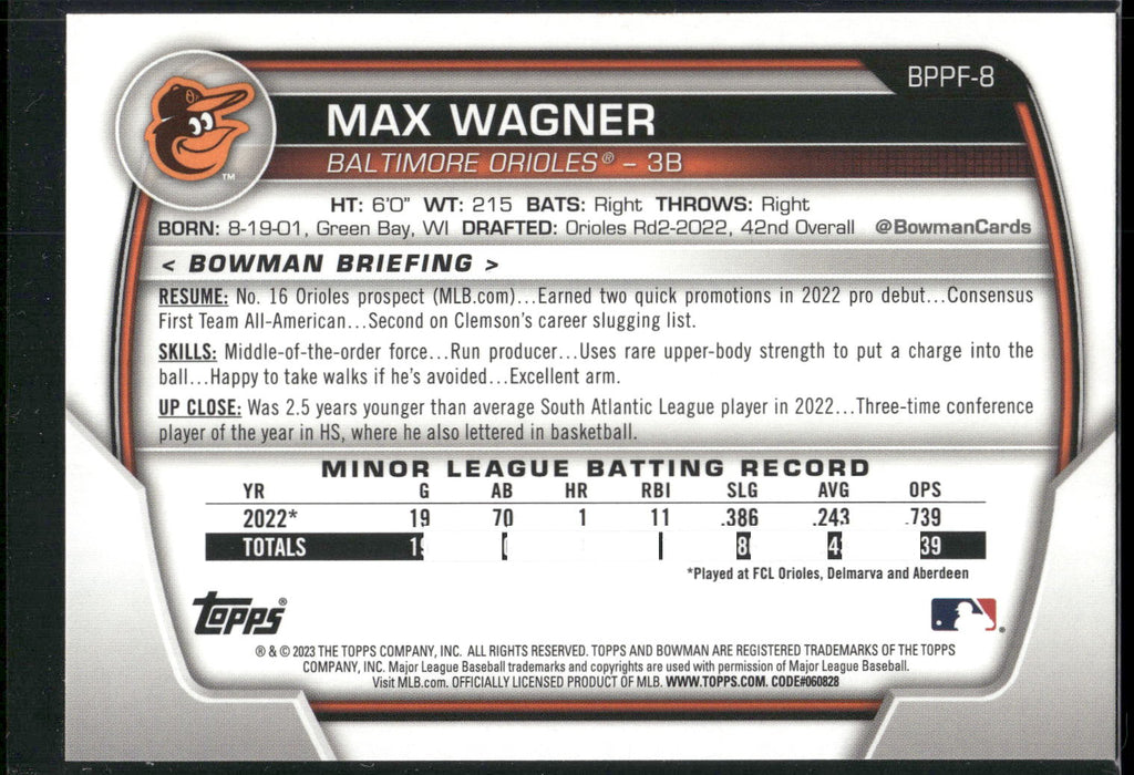 2023 Bowman 1st Edition #BPPF-8 Max Wagner
