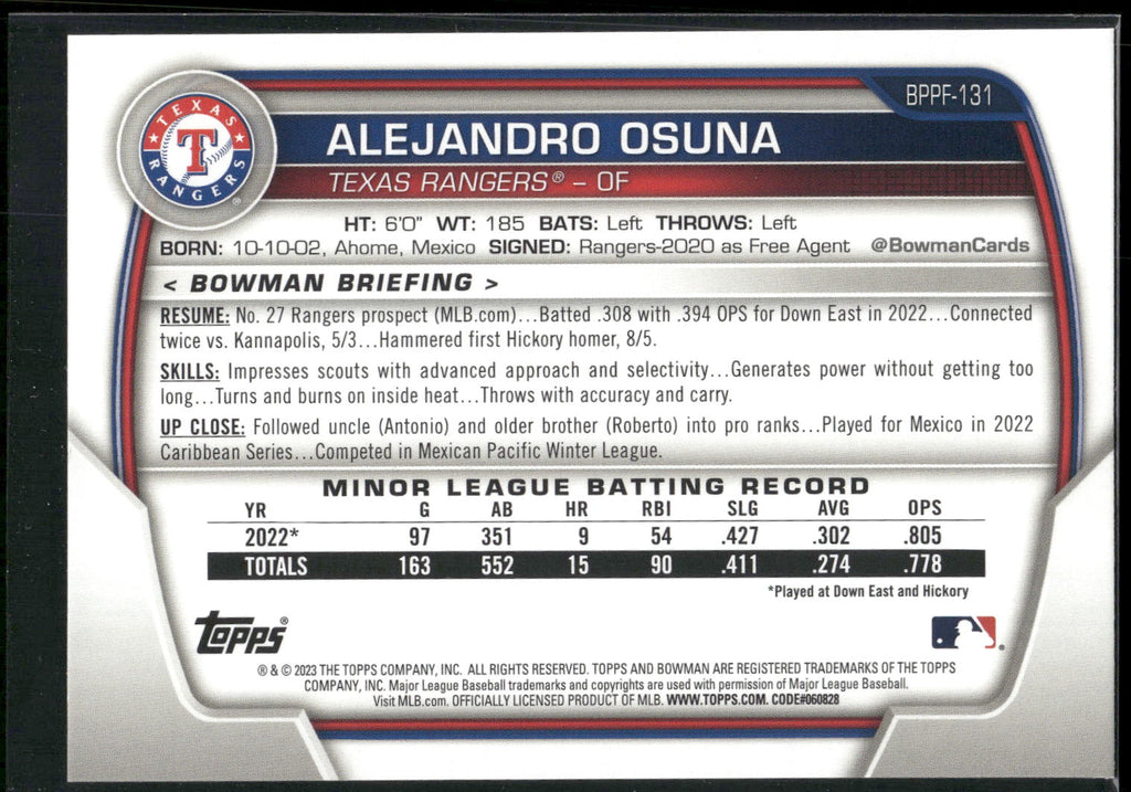 2023 Bowman 1st Edition #BPPF-131 Alejandro Osuna