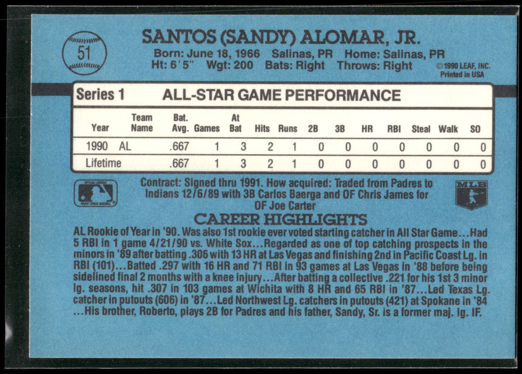 1991 Donruss #51 Sandy Alomar