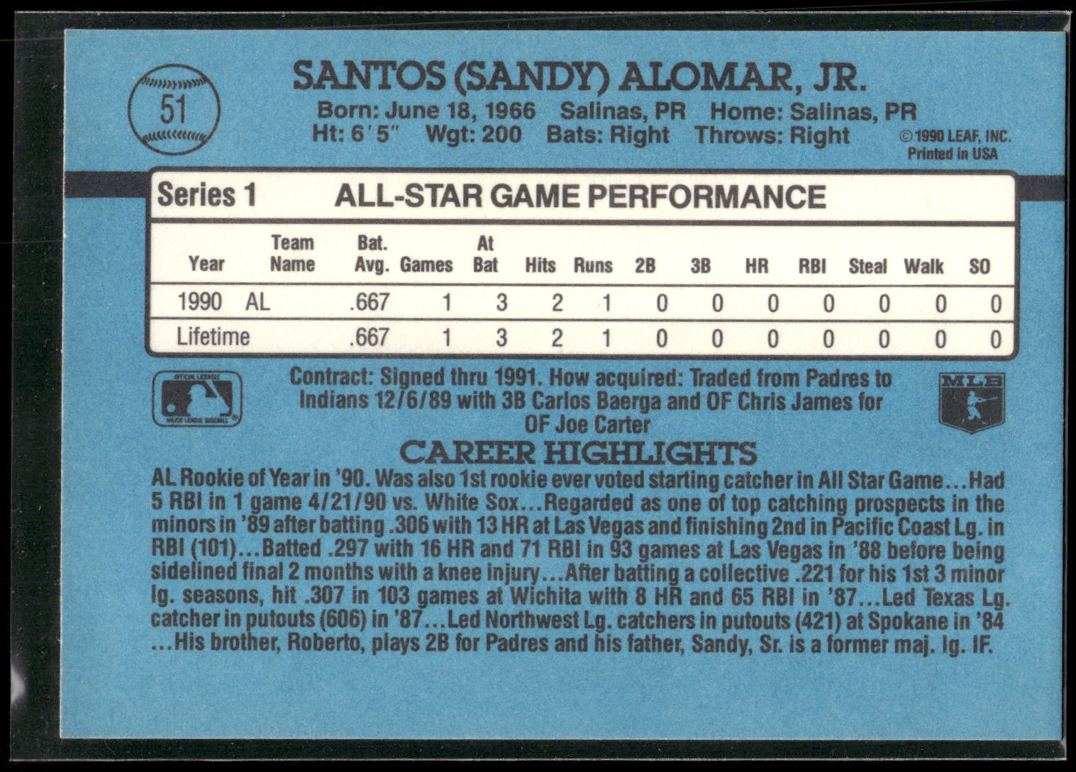1991 Donruss #51 Sandy Alomar