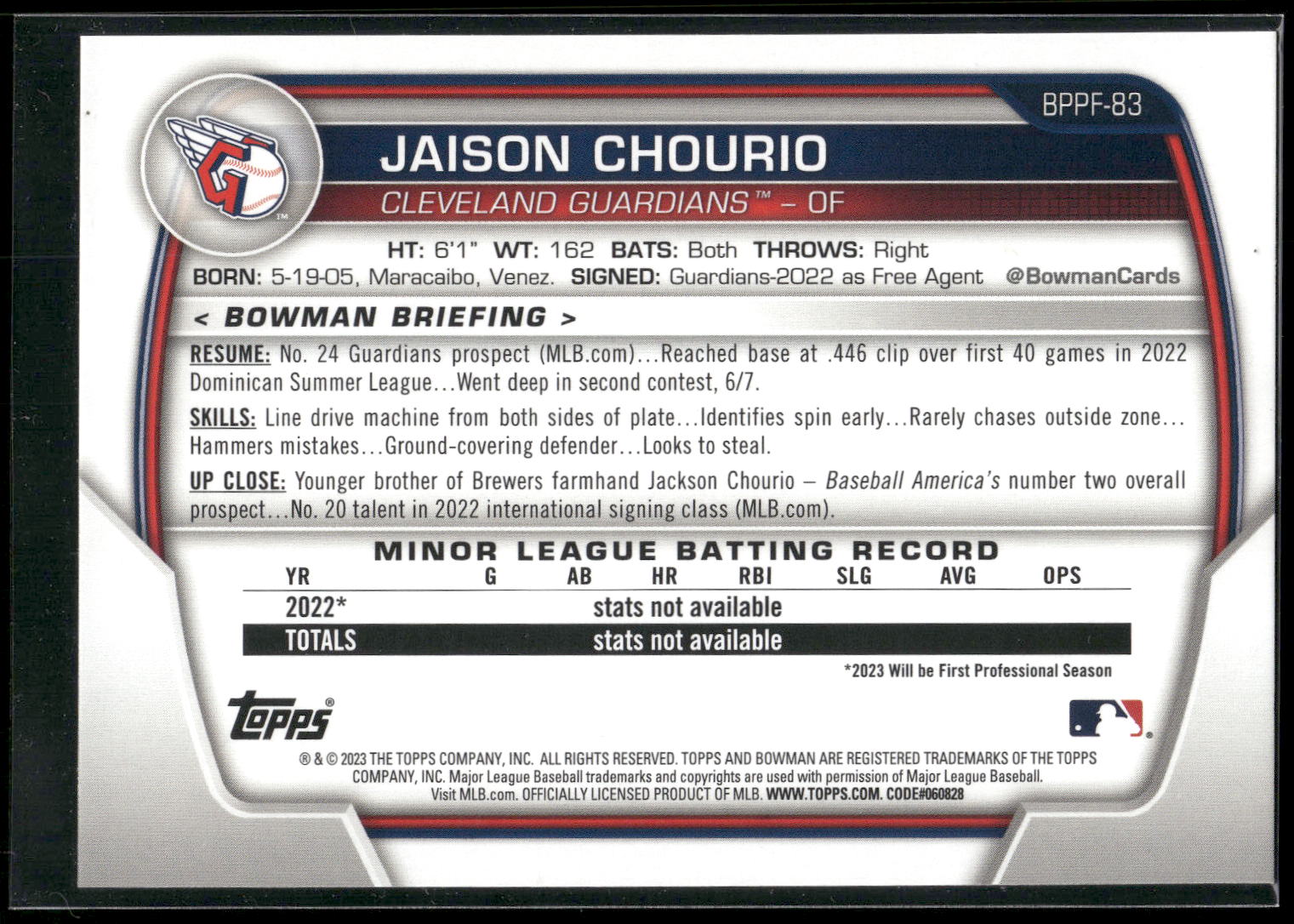 2023 Bowman 1st Edition #BPPF-83 Jaison Chourio