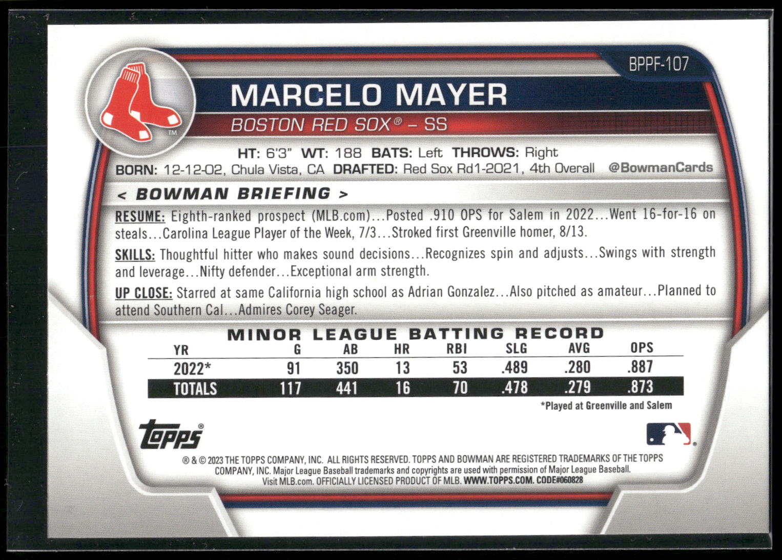 2023 Bowman 1st Edition #BPPF-107 Marcelo Mayer