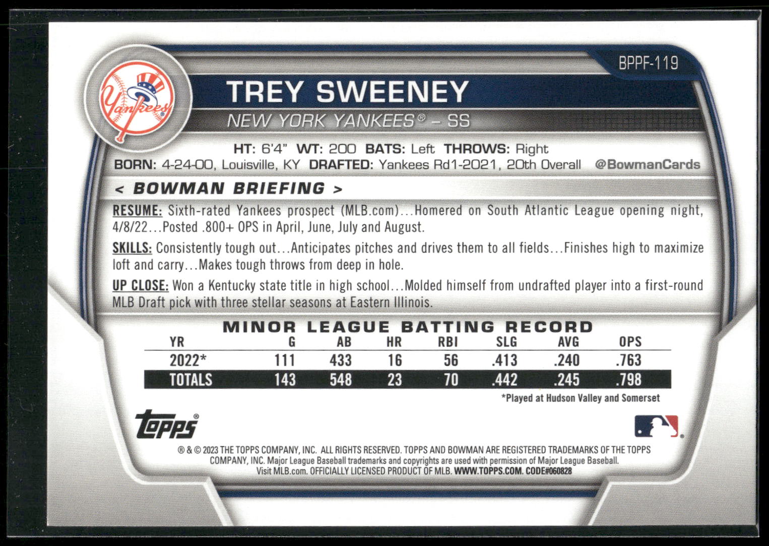 2023 Bowman 1st Edition #BPPF-119 Trey Sweeney