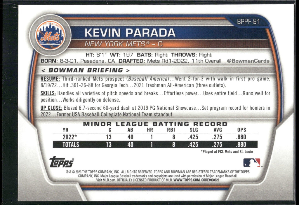2023 Bowman 1st Edition #BPPF-91 Kevin Parada