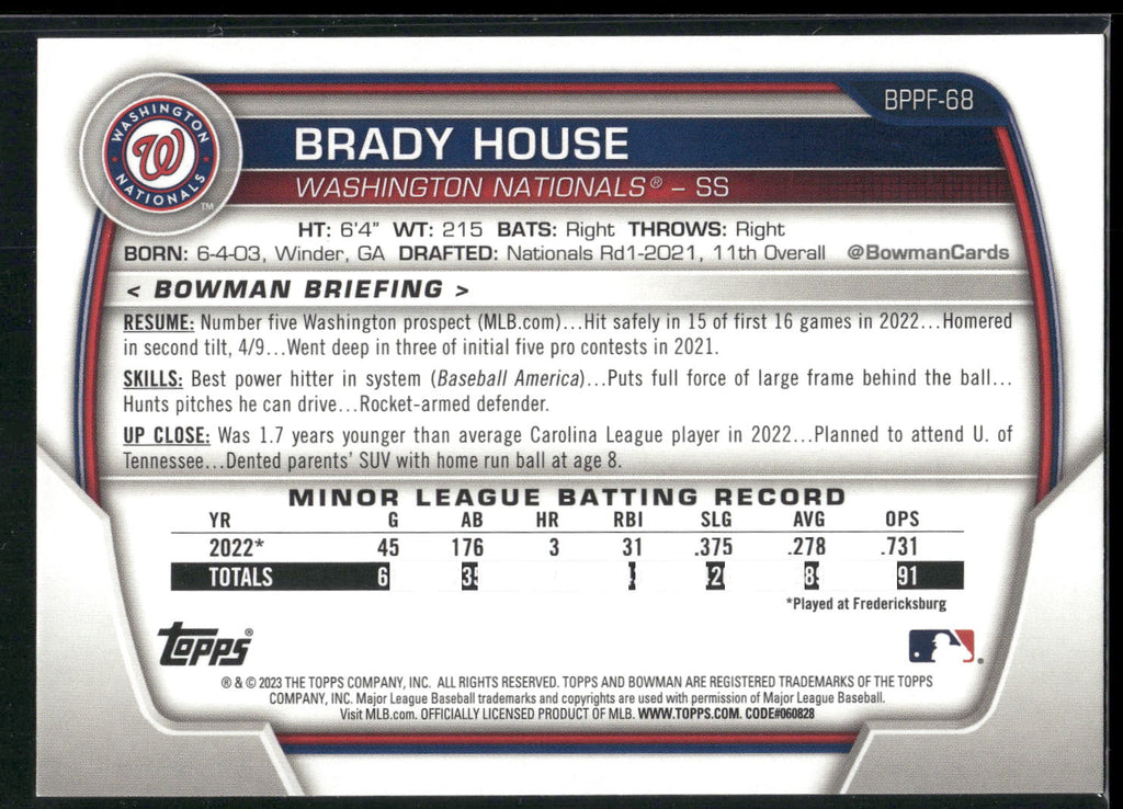 2023 Bowman 1st Edition #BPPF-68 Brady House