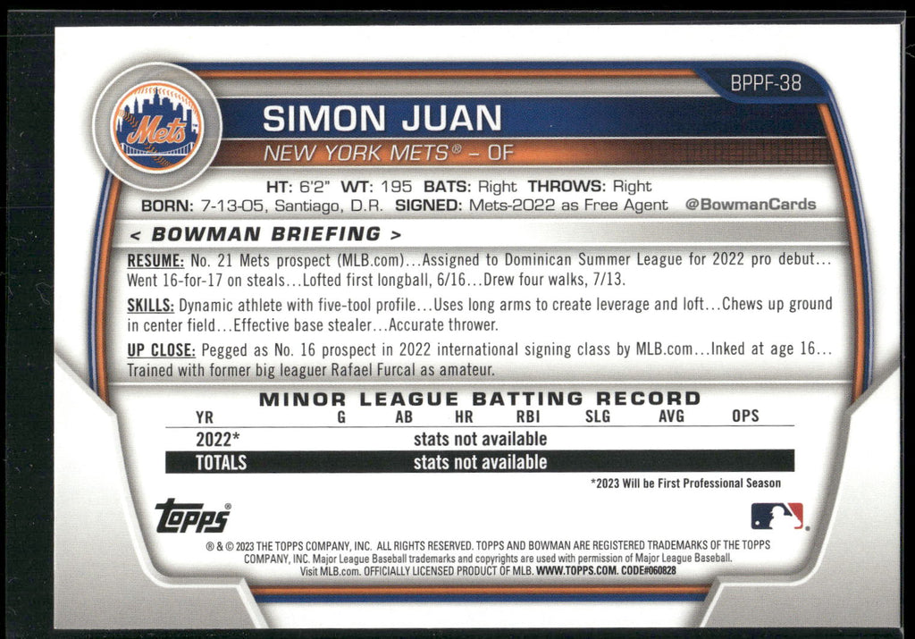 2023 Bowman #BP-38 Simon Juan Prospects