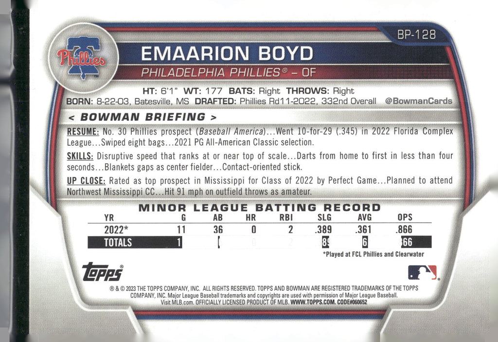 2023 Bowman #BP-128 Emaarion Boyd Prospects