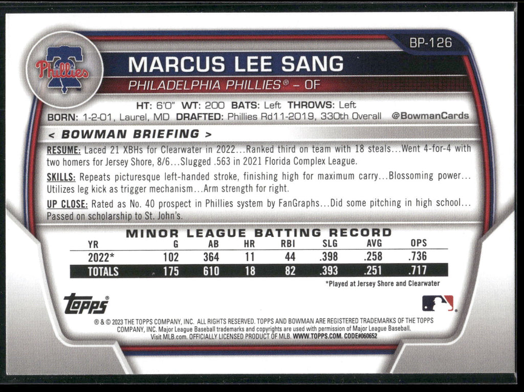 2023 Bowman #BP-126 Marcus Lee Sang Prospects