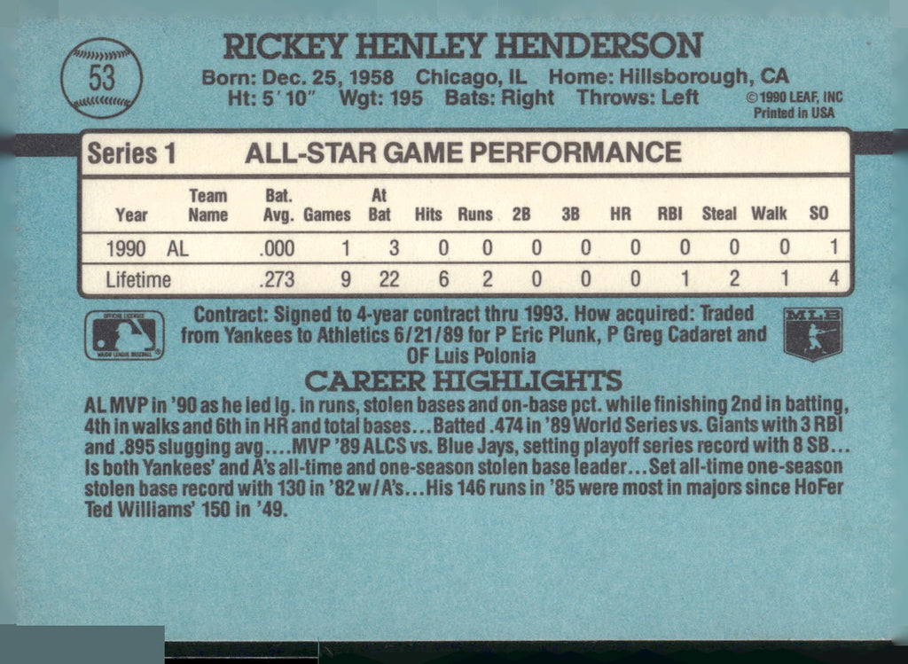 1991 Donruss #53 Rickey Henderson