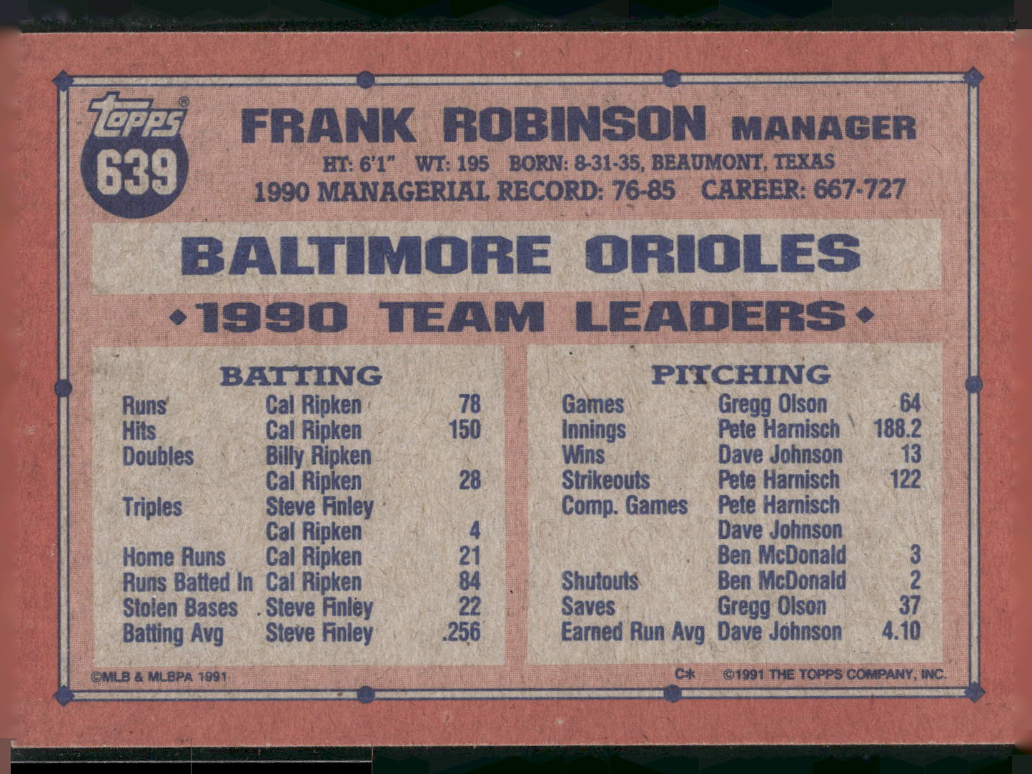 1991 Topps #639 Frank Robinson
