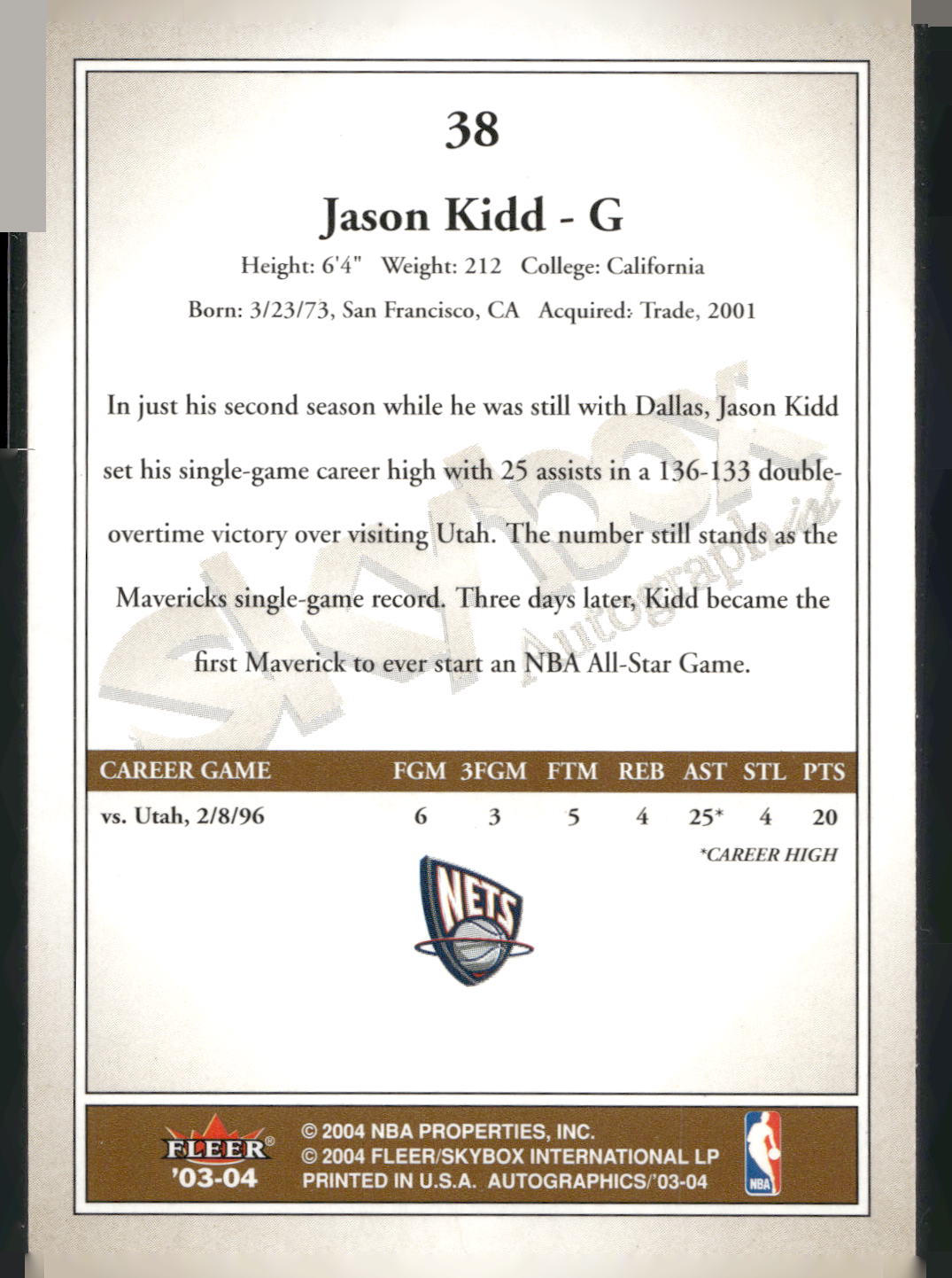 2003-04 SkyBox Autographics #38 Jason Kidd