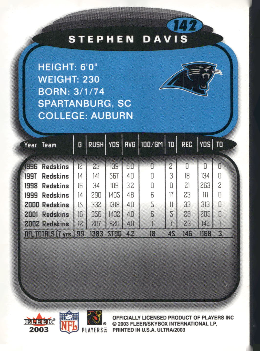 2003 Ultra #142 Stephen Davis