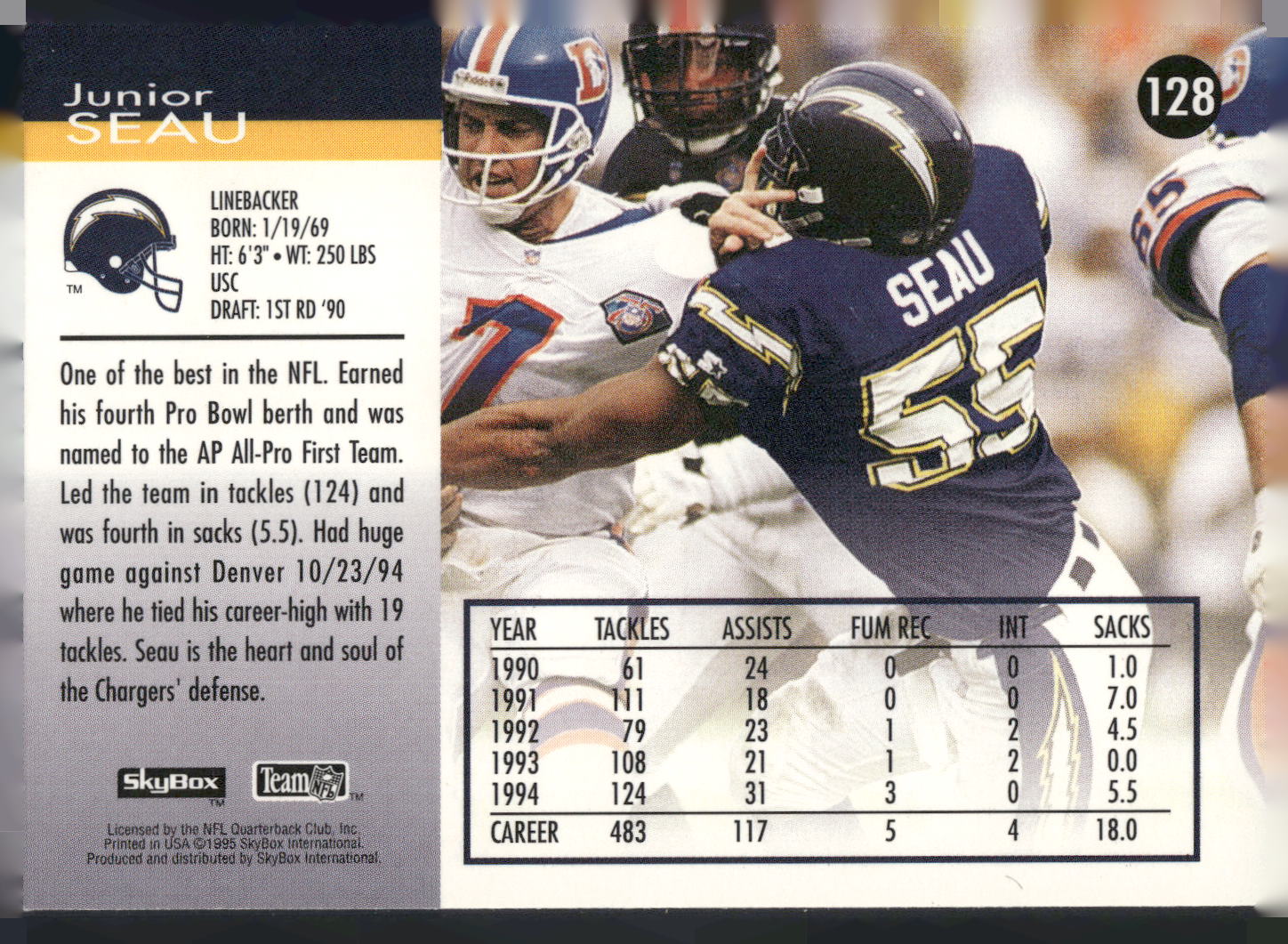1995 SkyBox Impact #128 Junior Seau