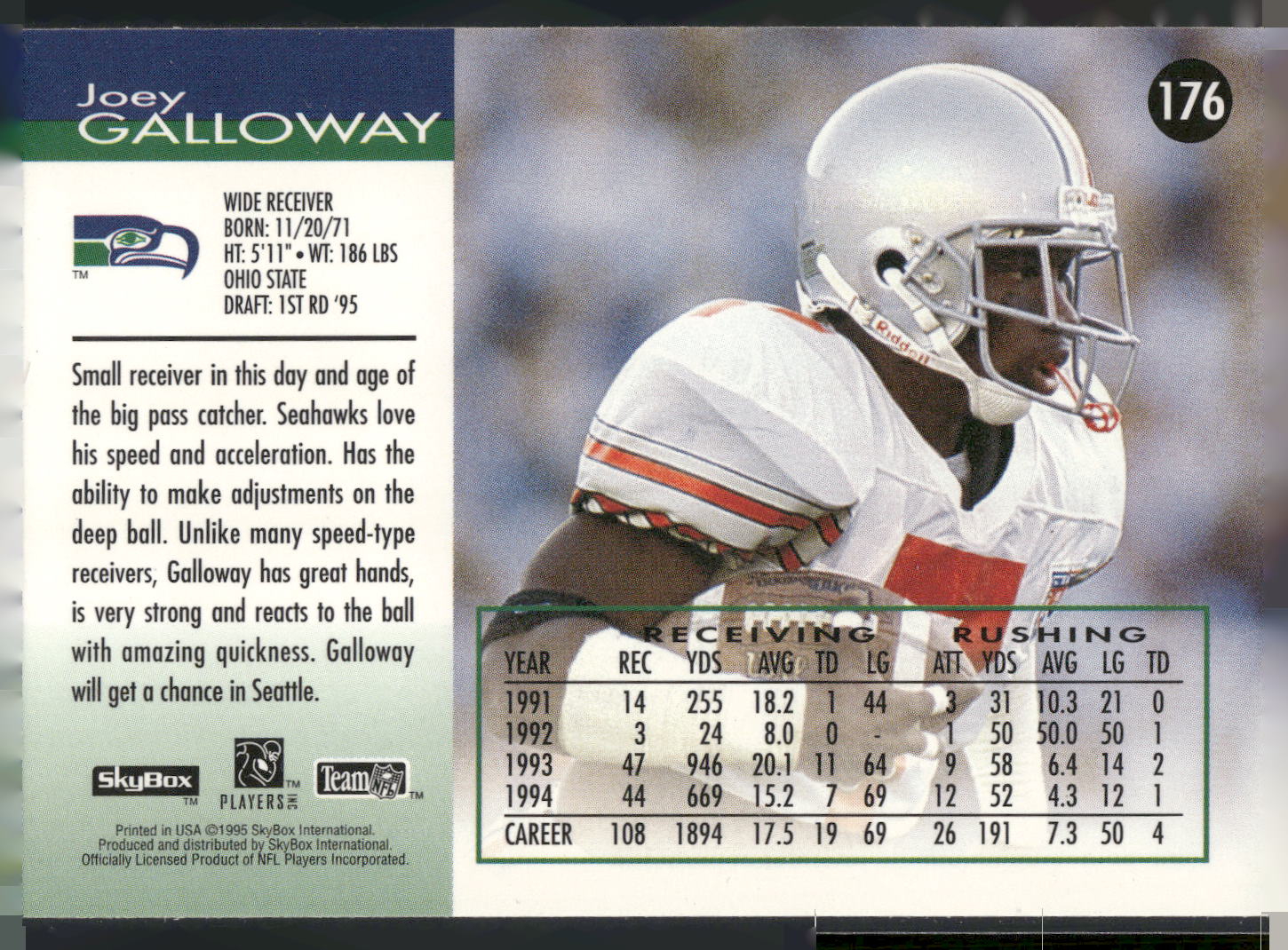 1995 SkyBox Impact #176 Joey Galloway