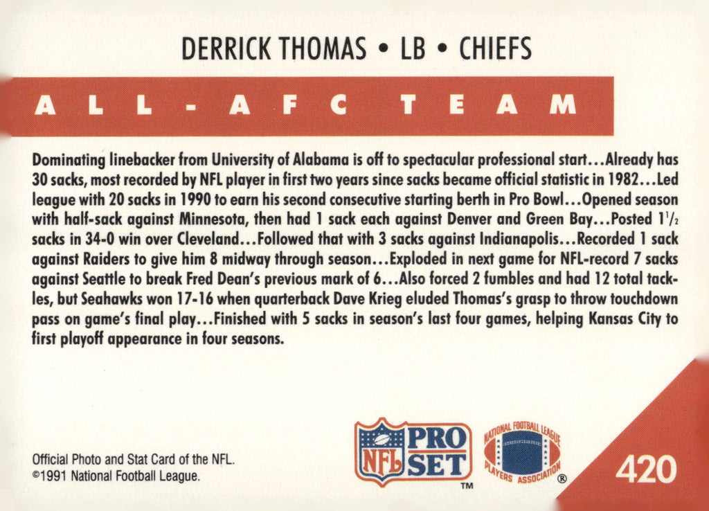 1991 Pro Set #420 Derrick Thomas