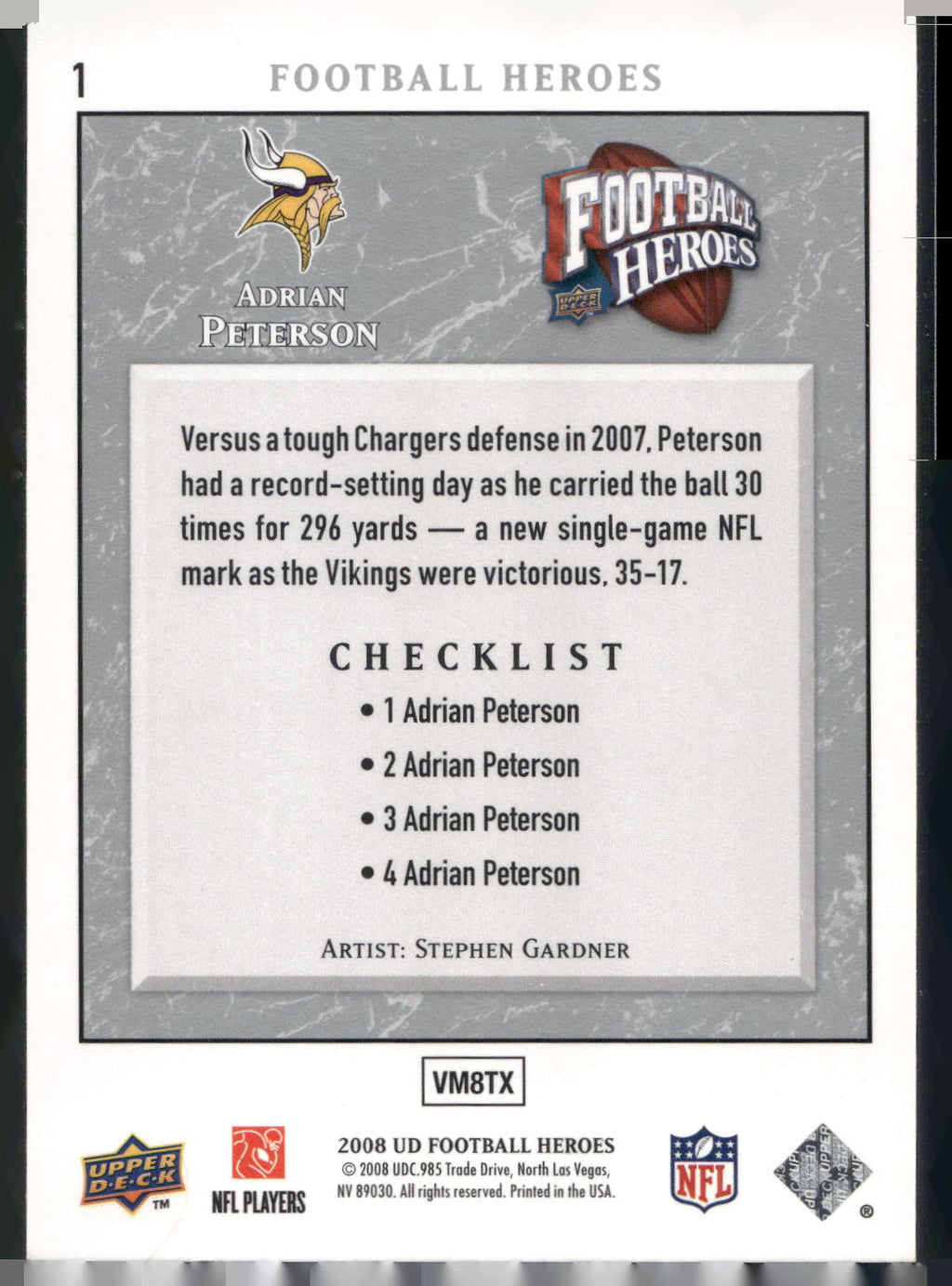2008 Upper Deck Heroes #1 Adrian Peterson