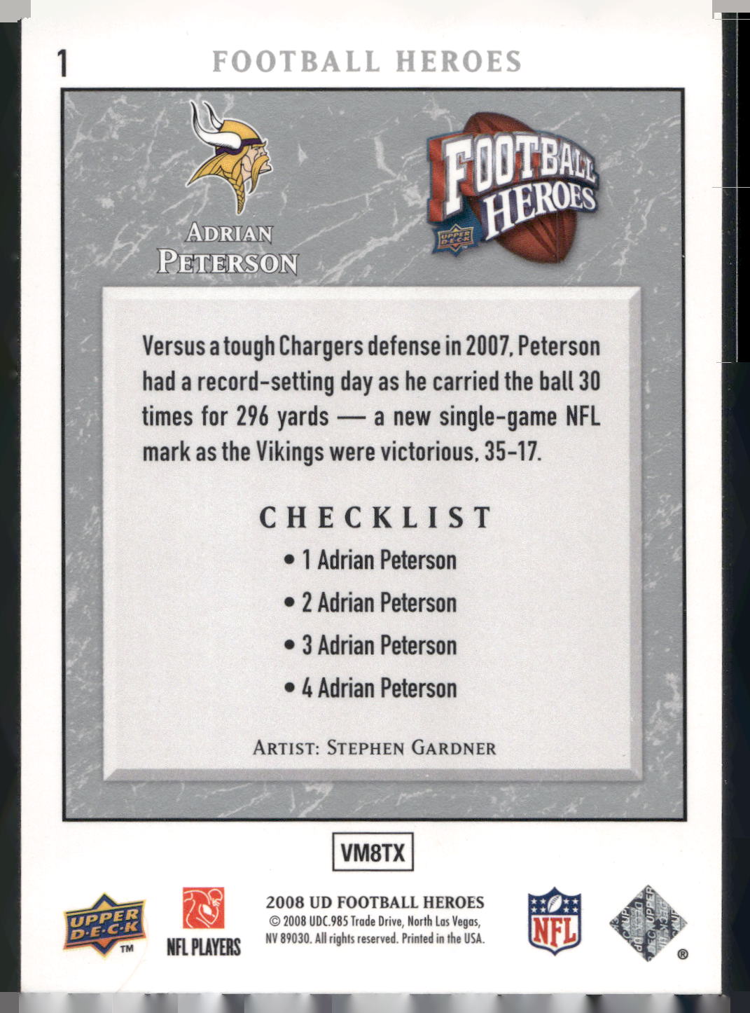 2008 Upper Deck Heroes #1 Adrian Peterson