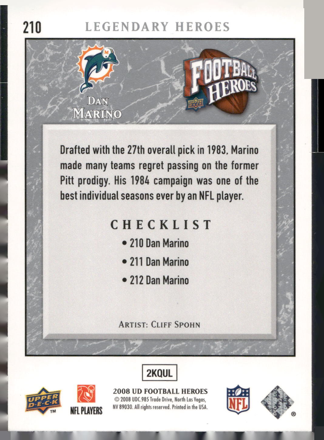 2008 Upper Deck Heroes #210 Dan Marino