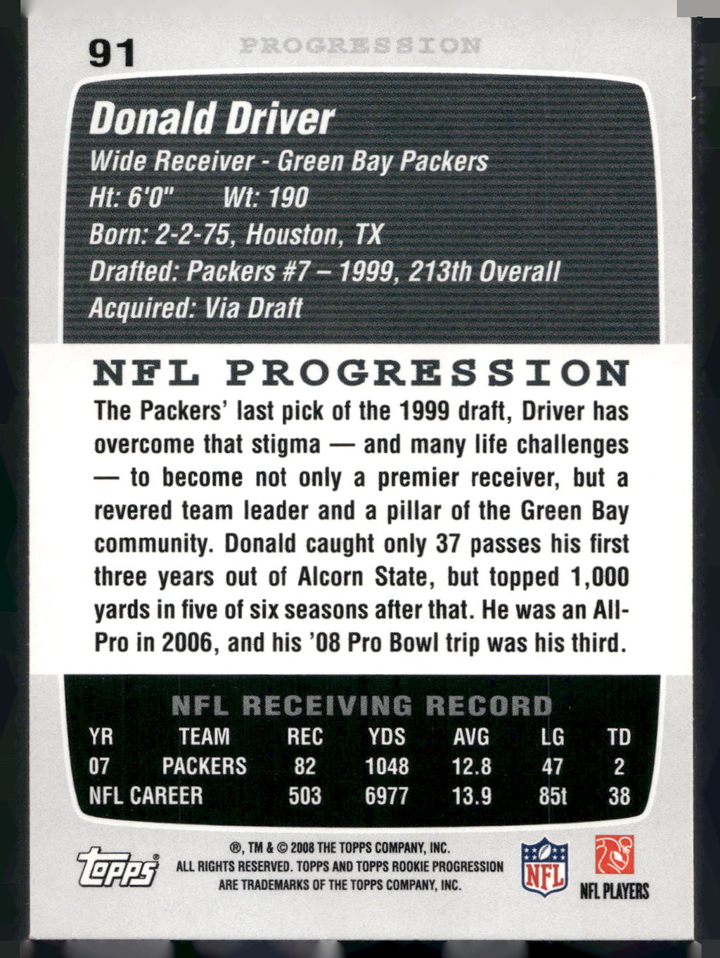 2008 Topps Rookie Progression #91 Donald Driver