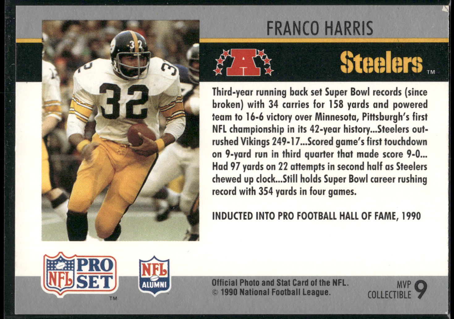 1990 Pro Set #9 Franco Harris Super Bowl MVP Collectibles