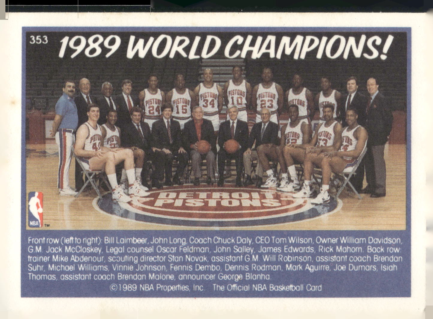 1989-90 Hoops #353a Detroit Pistons Champions