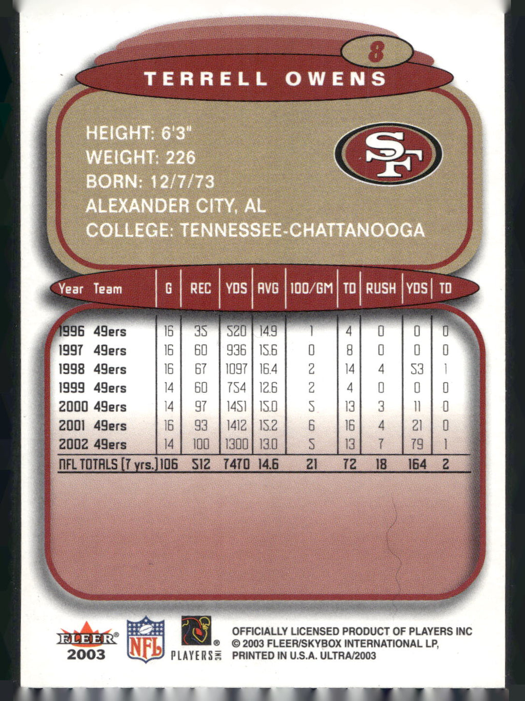2003 Ultra #8 Terrell Owens