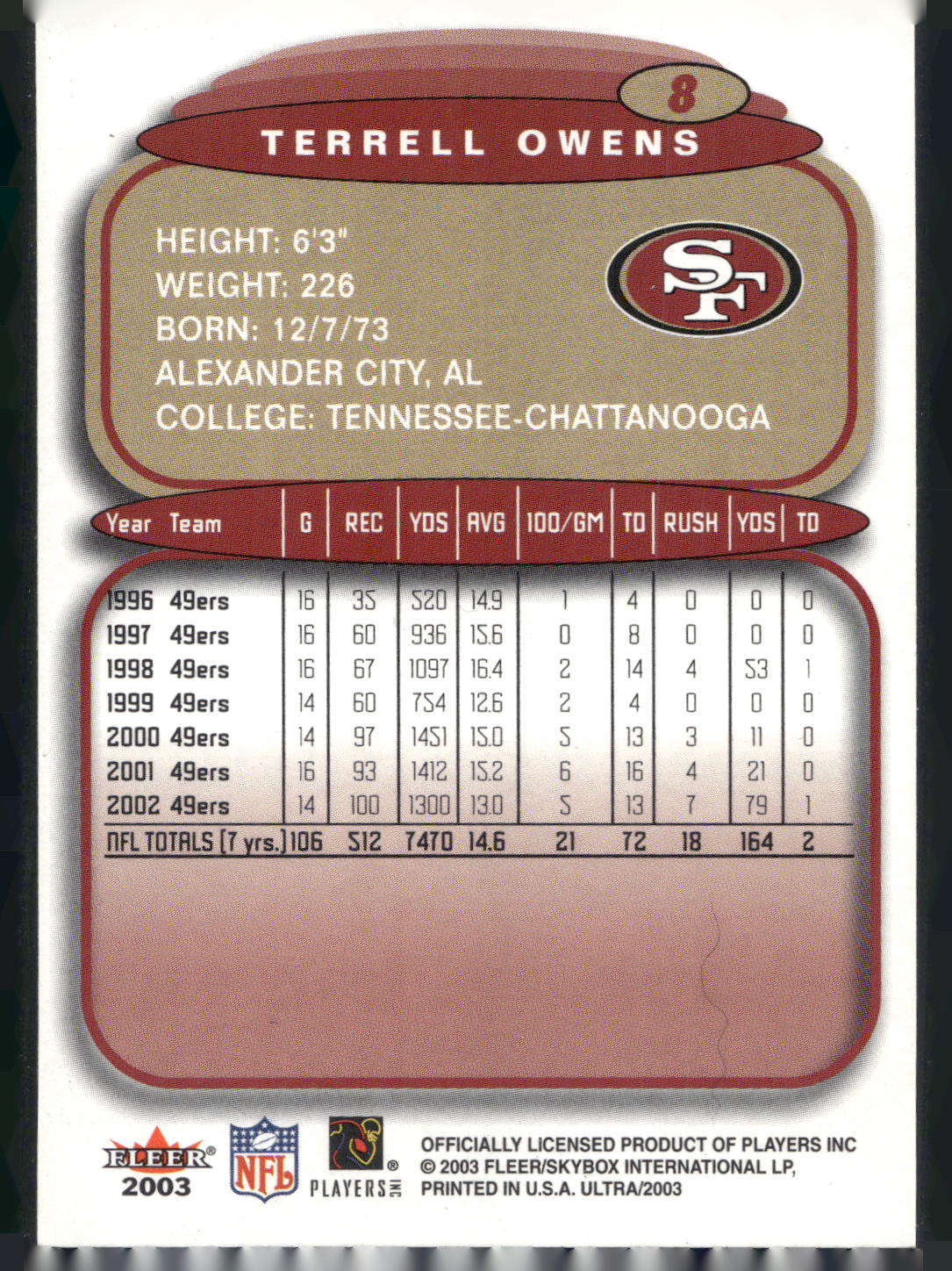 2003 Ultra #8 Terrell Owens
