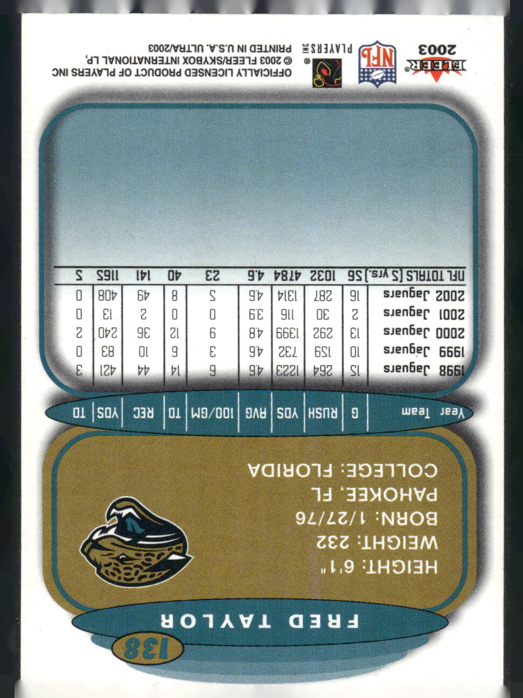 2003 Ultra #138 Fred Taylor
