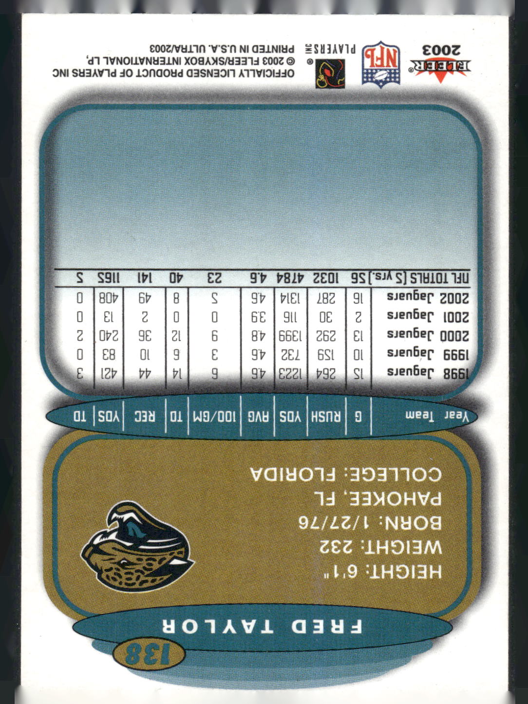 2003 Ultra #138 Fred Taylor