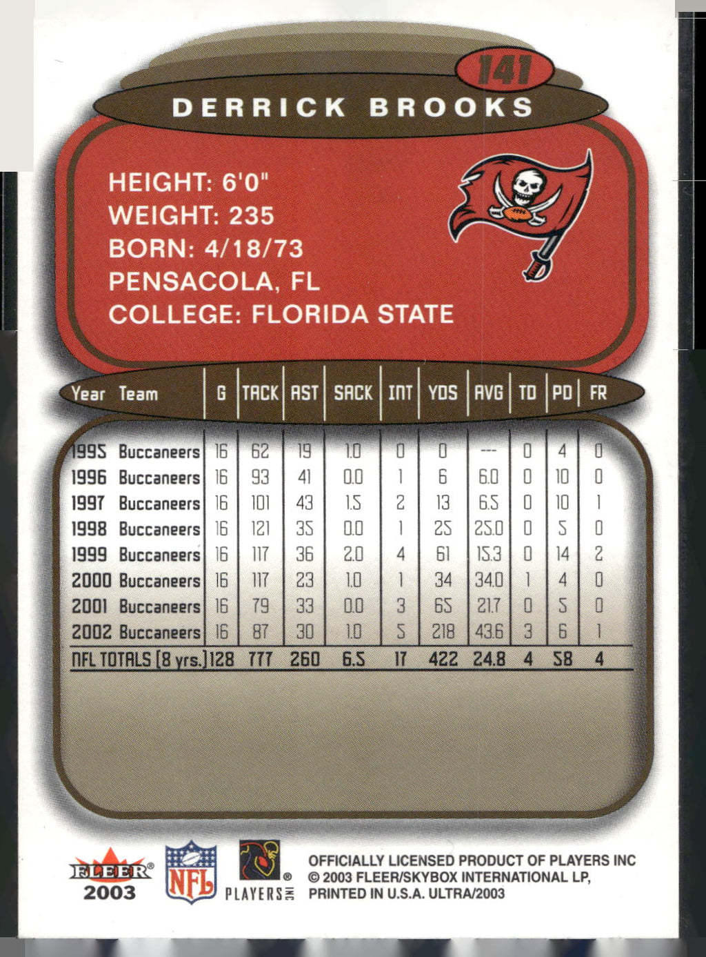 2003 Ultra #141 Derrick Brooks