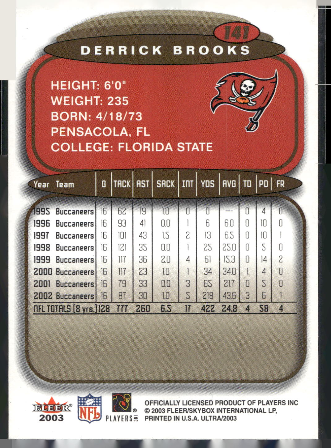 2003 Ultra #141 Derrick Brooks