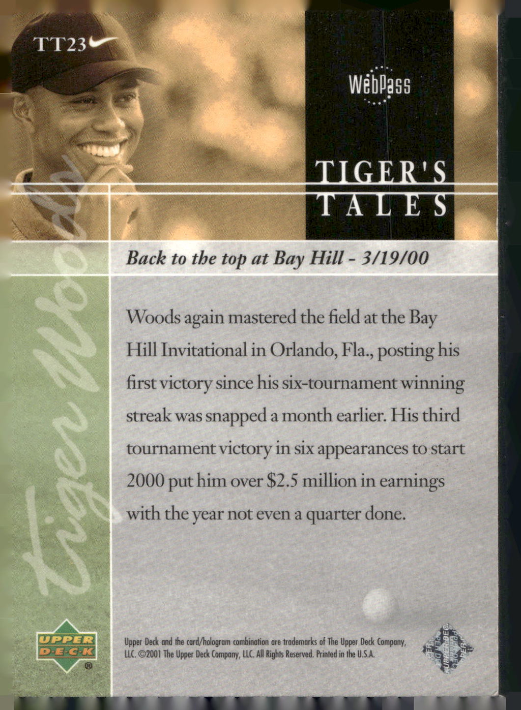 2001 Upper Deck #TT23 Tiger Woods Tiger's Tales