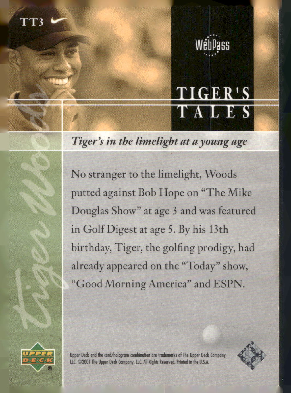 2001 Upper Deck #TT3 Tiger Woods Tiger's Tales