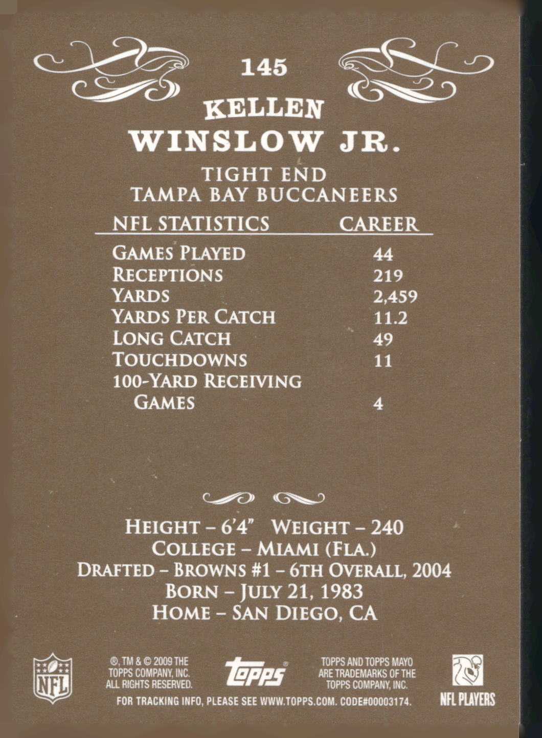 2009 Topps Mayo #145 Kellen Winslow Jr.