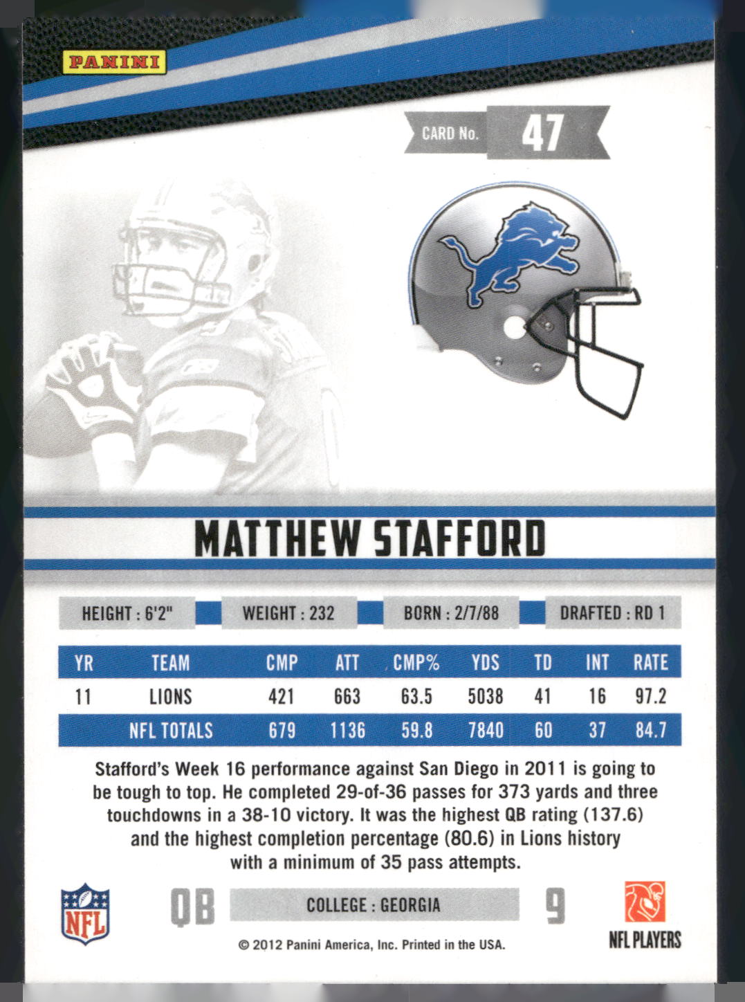 2012 Panini Rookies & Stars #47 Matthew Stafford