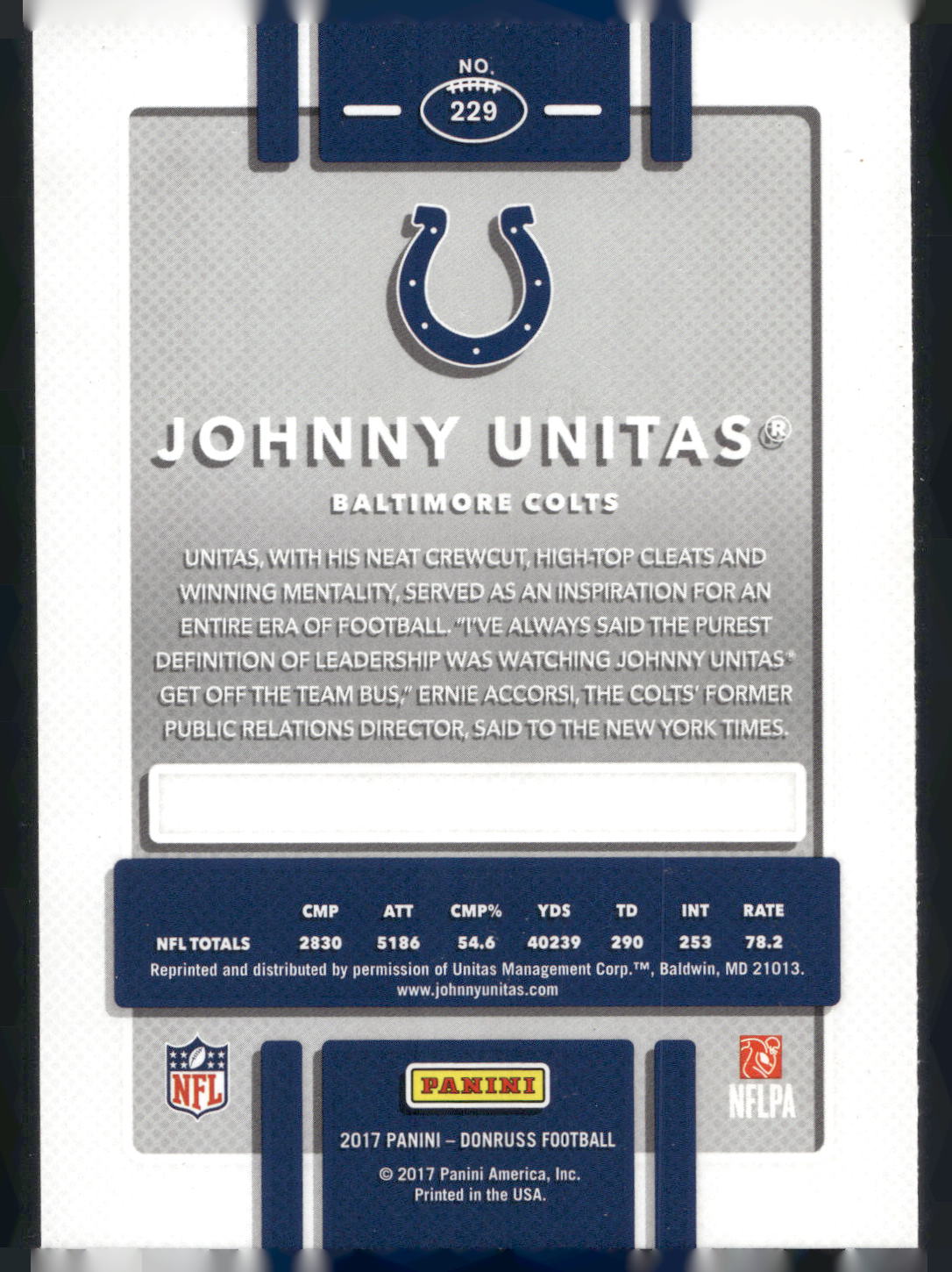 2017 Donruss #229 Johnny Unitas