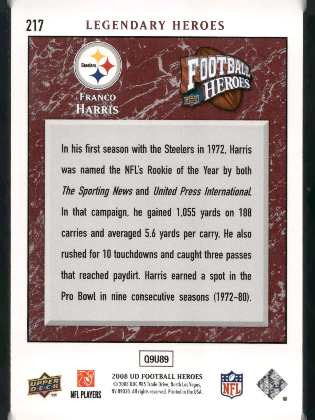 2008 Upper Deck Heroes #217 Franco Harris