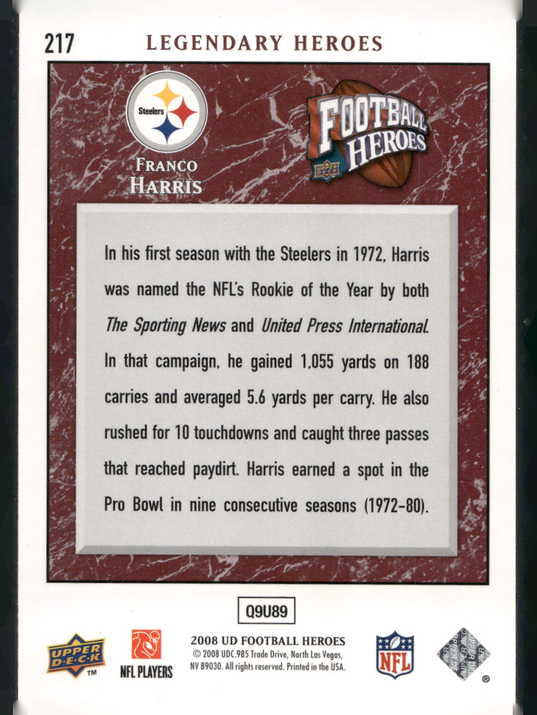 2008 Upper Deck Heroes #217 Franco Harris