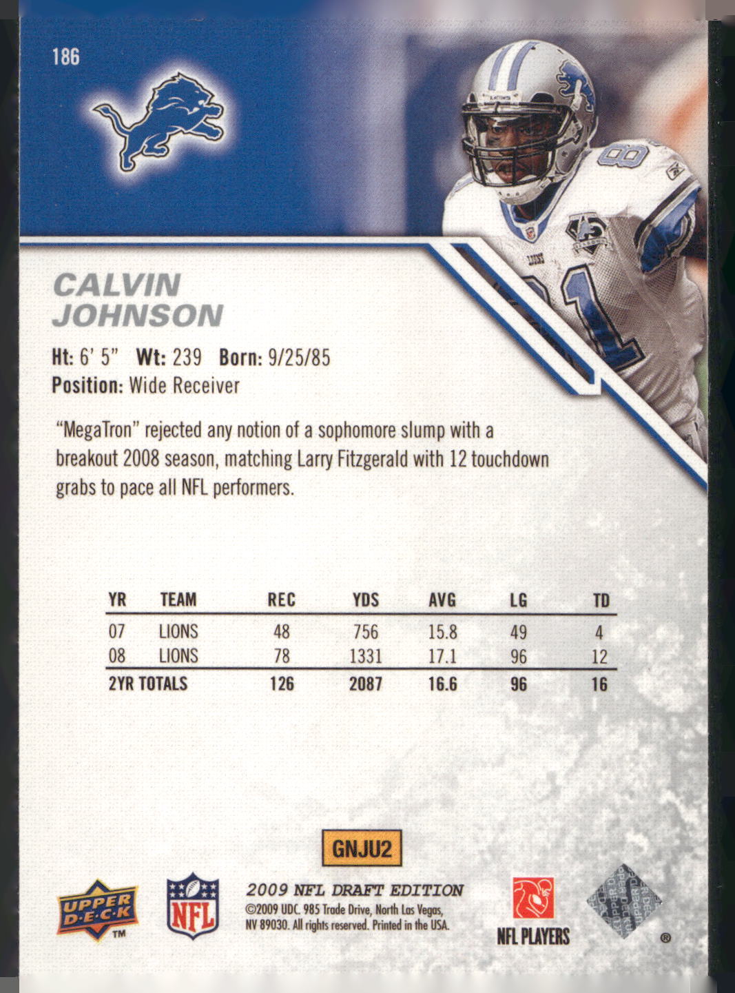 2009 Upper Deck Draft Edition #186 Calvin Johnson