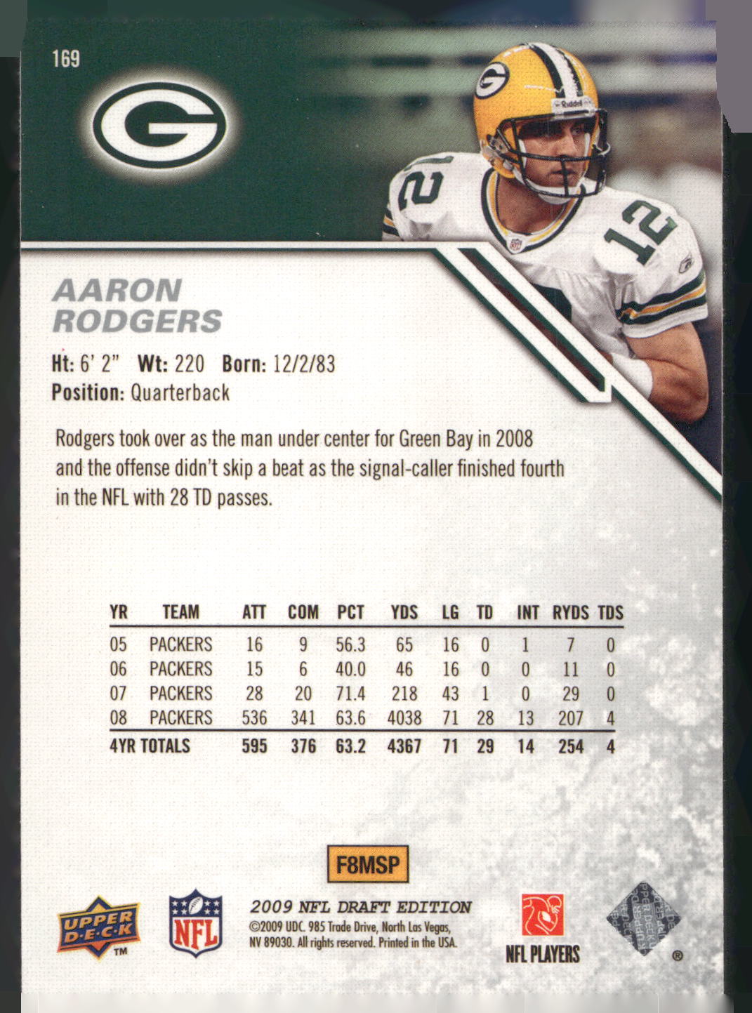 2009 Upper Deck Draft Edition #169 Aaron Rodgers