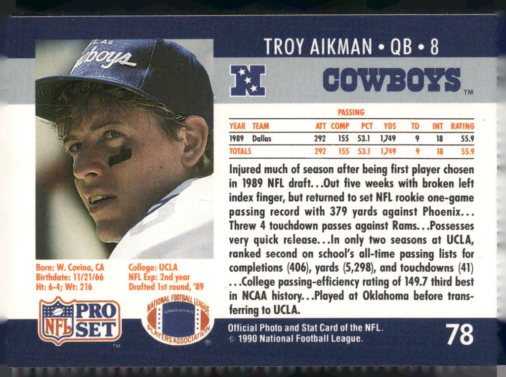 1990 Pro Set #78 Troy Aikman