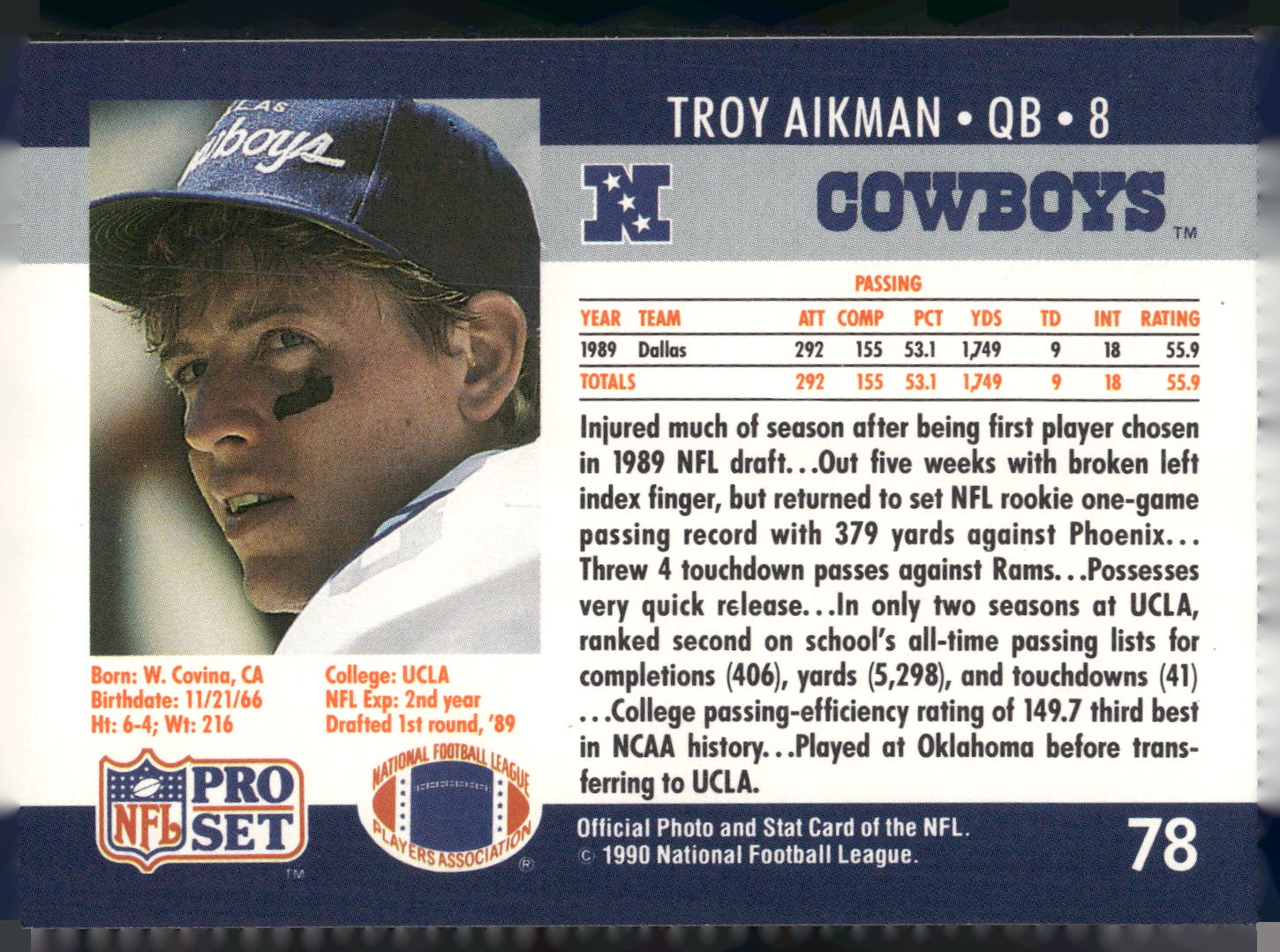 1990 Pro Set #78 Troy Aikman