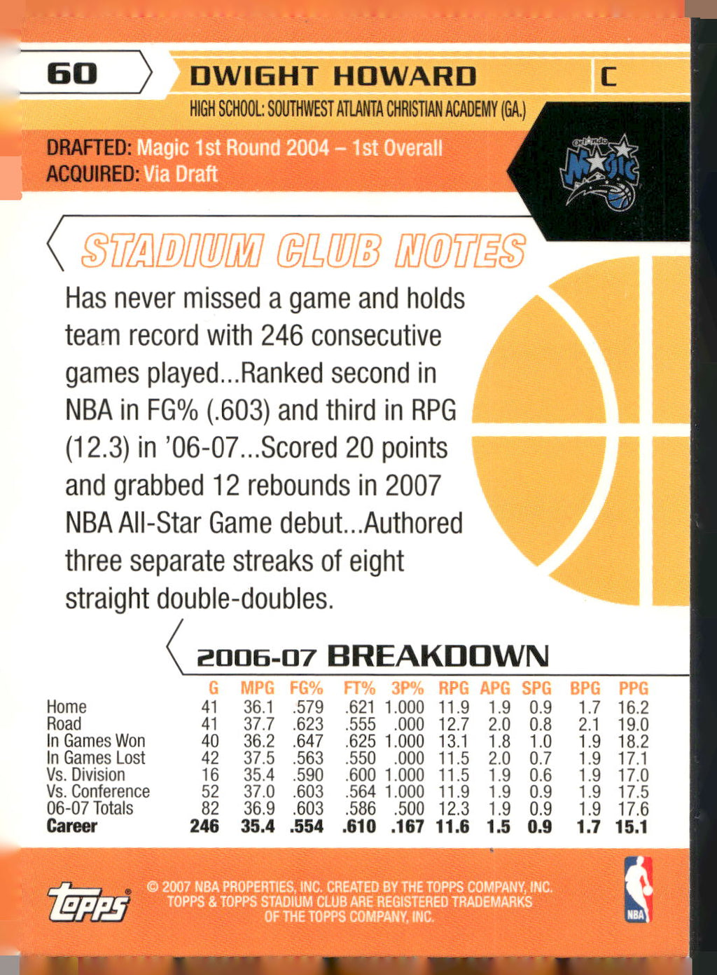 2007-08 Stadium Club #60 Dwight Howard