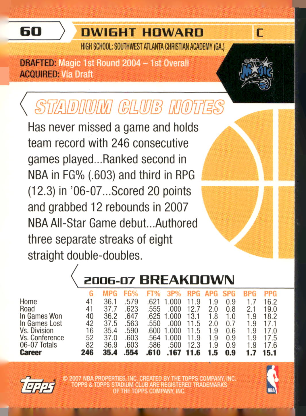 2007-08 Stadium Club #60 Dwight Howard